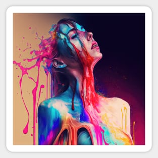 Taking in a Moment - Emotionally Fluid Collection - Psychedelic Paint Drip Portraits Sticker